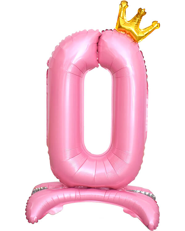 131250_Шар_(32_81_см)_Цифра_0_Золотая_корона_на_подставке_Розовый_1_шт_в_упак blank
