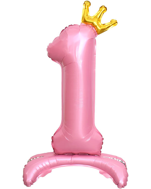 131251_Шар_(32_81_см)_Цифра_1_Золотая_корона_на_подставке_Розовый_1_шт_в_упак blank