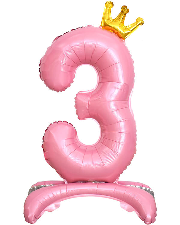 131253_Шар_(32_81_см)_Цифра_3_Золотая_корона_на_подставке_Розовый_1_шт_в_упак blank