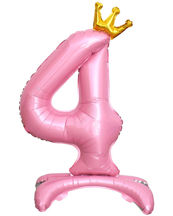 131254_Шар_(32_81_см)_Цифра_4_Золотая_корона_на_подставке_Розовый_1_шт_в_упак blank