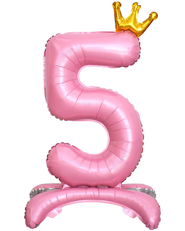 131255_Шар_(32_81_см)_Цифра_5_Золотая_корона_на_подставке_Розовый_1_шт_в_упак blank