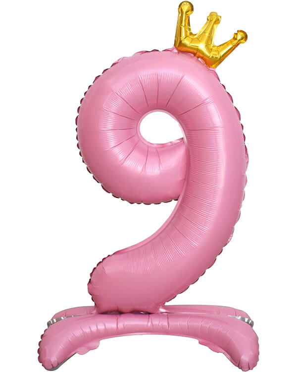 131259_Шар_(32_81_см)_Цифра_9_Золотая_корона_на_подставке_Розовый_1_шт_в_упак blank
