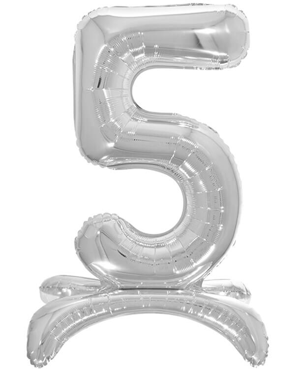 134015_Шар_(32_81_см)_Цифра_5_на_подставке_Серебро_1_шт_в_упак blank